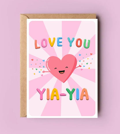 PTDShops Love You Yia-Yia Card - Cute Birthday Card For Yia-Yia - Mother's Day Gifts - Greeting Card For Anniversary - Thank You- I Love You Yia-Yia Card - New Yia-Yia Card