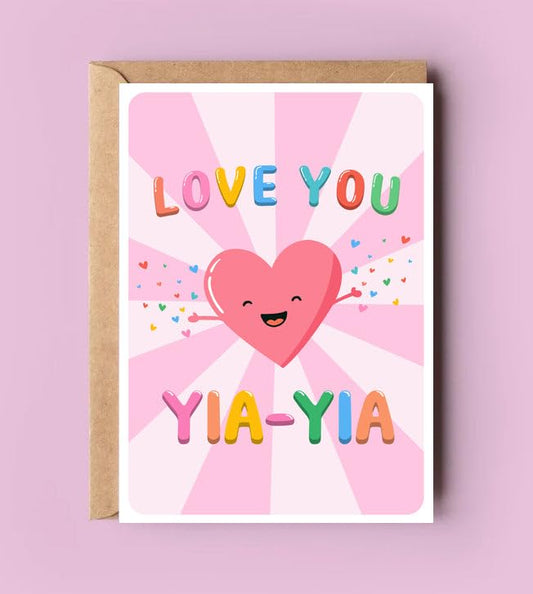 PTDShops Love You Yia-Yia Card - Cute Birthday Card For Yia-Yia - Mother's Day Gifts - Greeting Card For Anniversary - Thank You- I Love You Yia-Yia Card - New Yia-Yia Card