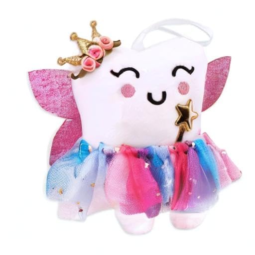 SQIMZAR Tooth Fairy Pillow,Tooth Fairy Plush Dolls for Girls with Pocket and Glittering Wings,Tooth Fairy Gifts Bag Pouch for Girls