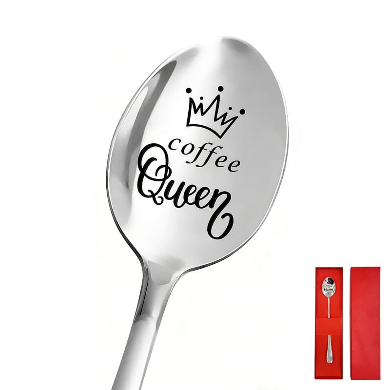 Coffee Gifts Spoons with Gift Box for Women Coffee Lovers Coffee Queen Spoon for Friend Wife Coffee Lover Gift for Coffee Drinkers Women Birthday Gift for Mom Funny gift
