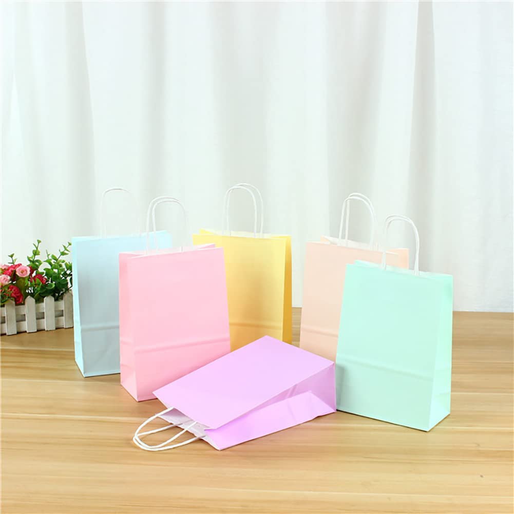 UUYYEO 12 Pcs 16 x 8 x 21cm Pastel Gift Bags Coloured Paper Party Favor Bags Kraft Paper Sweet Candy Bags with Handles for Birthday Wedding