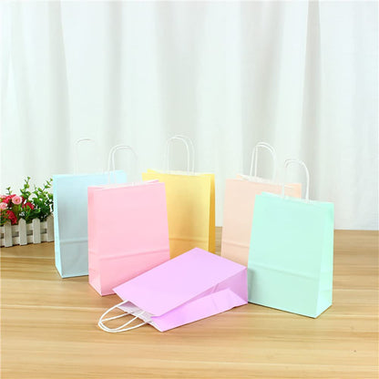 UUYYEO 12 Pcs 16 x 8 x 21cm Pastel Gift Bags Coloured Paper Party Favor Bags Kraft Paper Sweet Candy Bags with Handles for Birthday Wedding