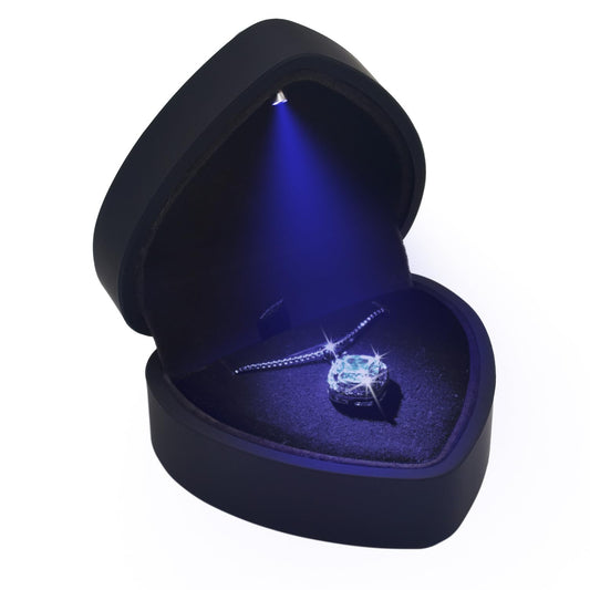 LED Heart Necklace Presentation Box with Automatic Light, Compact Necklace and Earring Display Case – Designed for Proposals, Romantic Gift Reveals, Weddings and Anniversary Moments, Black
