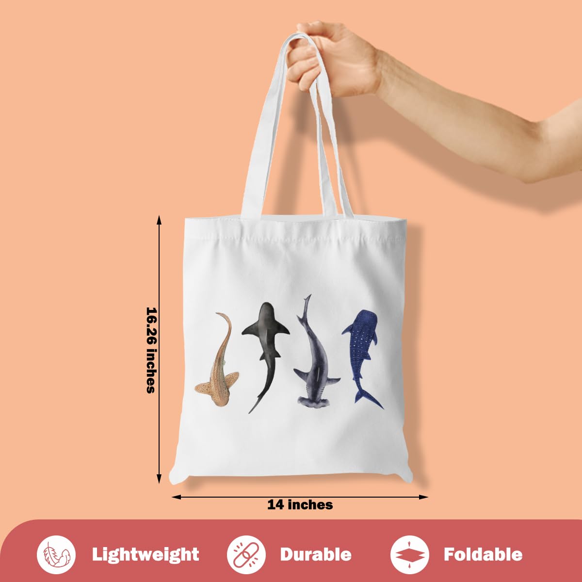 Turtle Gifts Shark Gifts Tote Bag, Hedgehog Horse Gifts for Women Girls, Animals Reusable Grocery Bag Shopping Bag
