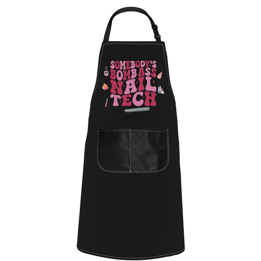 POFULL Nail Technician Gift Somebody’S Bomb Ass Nail Tech Apron Nail Artist Gift