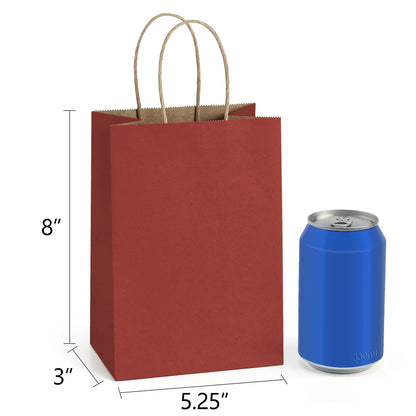 BagDream Kraft Paper Bags 100Pcs 5.25x3x8 Inches Small Kraft Gift Bags with Handles Bulk, for Shopping, Party Favor, Retail, Merchandise, Business, Red Paper Gift Sacks