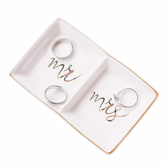 Mr and Mrs Ring Dish Jewelry Dish Ceramic Jewelry Holder Ring Holder for Wedding Engagement Valentine's Day Gift