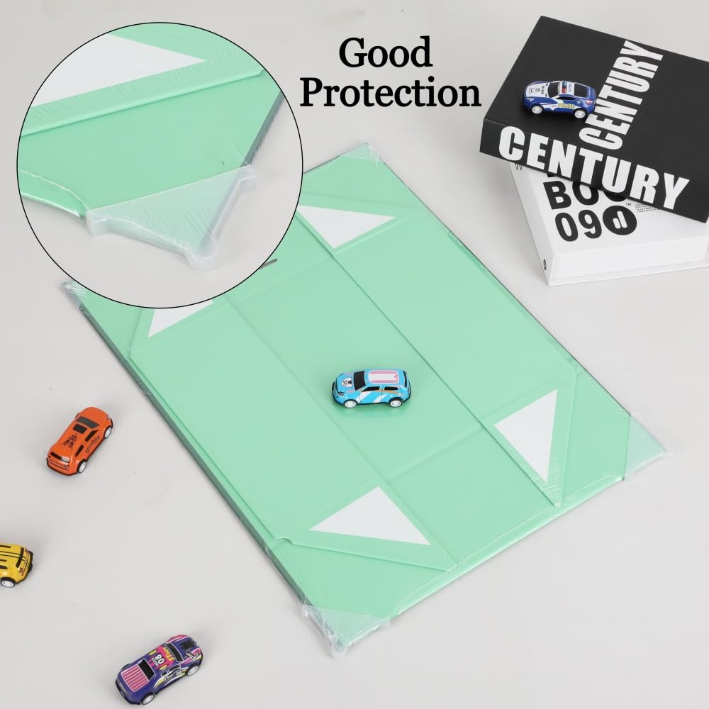 BoxSkivra Green Gift Box with Ribbon 1 Pack 6X6X3 Inch Small Gift Box with Lid Magnetic Closure Rectangle Collapsible Luxury Gift Boxes for Presents 、Shredded Paper Filler & Card