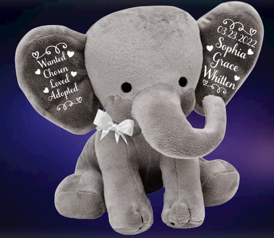 Adoption Celebration Gift - Personalized Plush Elephant Adoption Keepsake
