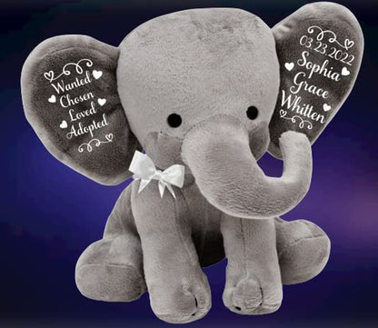 Adoption Celebration Gift - Personalized Plush Elephant Adoption Keepsake