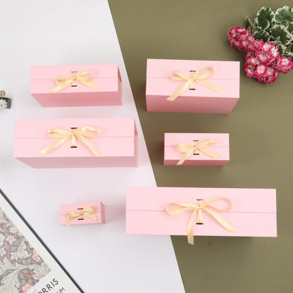 BoxSkivra Pink Gift Box with Ribbon 1 Pack 6X6X3 Inch Small Gift Box with Lid Magnetic Closure Rectangle Collapsible Luxury Gift Boxes for Mother's Day、Birthdays、Shredded Paper Filler & Card
