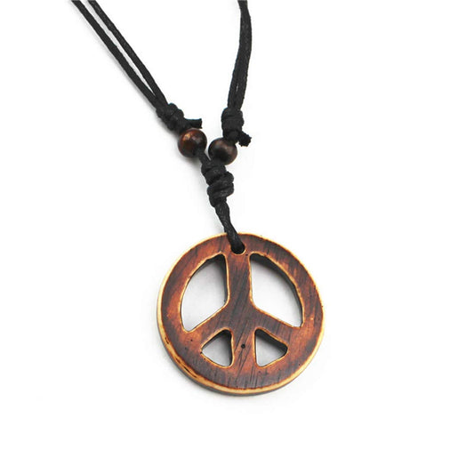 COLORFUL BLING Handmade Adjustable Love Peace Sign Hippie Pendant Necklace Vintage Rope Chain Resin Weave Jewelry