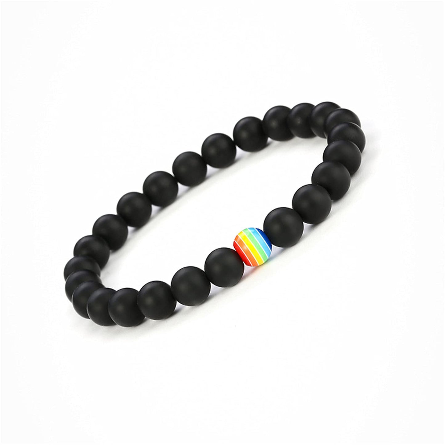 LGBT Natural Stone Bead Stretchy String Lesbian Gay Pride Bracelet Handmade Adjustable Rainbow Gemstone Seed for Men Women Friend LGBTQ Friendship Jewelry Birthday Gift