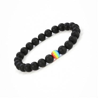 LGBT Natural Stone Bead Stretchy String Lesbian Gay Pride Bracelet Handmade Adjustable Rainbow Gemstone Seed for Men Women Friend LGBTQ Friendship Jewelry Birthday Gift
