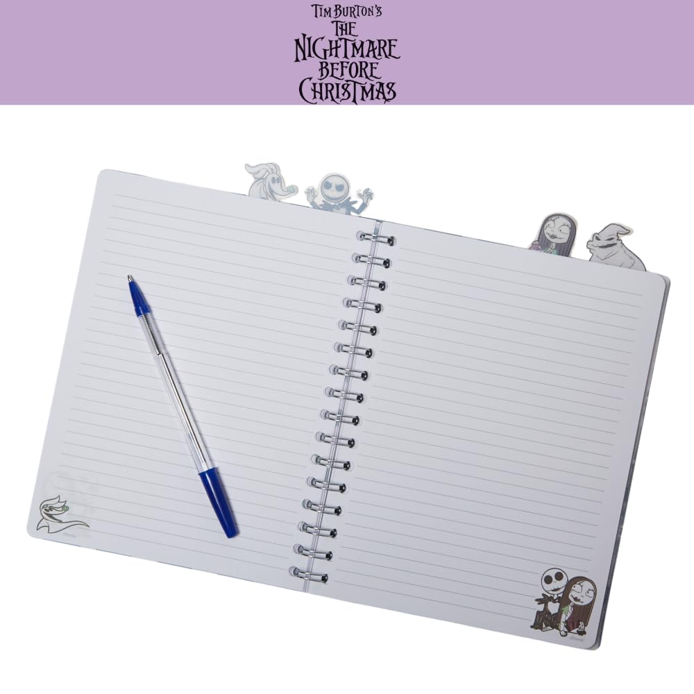 Nightmare Before Christmas Tab Journal Notebook, Spiral Bound, 96 Lined Pages, 8 x 7 inches, Black/White