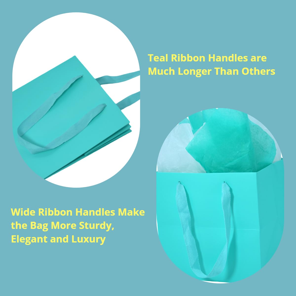 JUNESHE 2 Pack Medium Square Gift Bags with Handles & Tissue Paper, 7.87 inch Blue Paper Bag for Birthday Party Favors Baby Bridal Shower Presents Wedding Anniversary