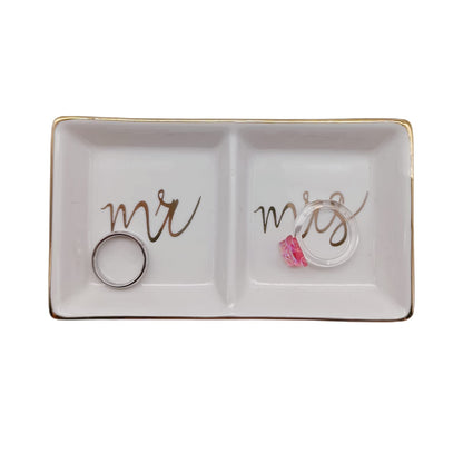 Mr and Mrs Ring Dish Jewelry Dish Ceramic Jewelry Holder Ring Holder for Wedding Engagement Valentine's Day Gift