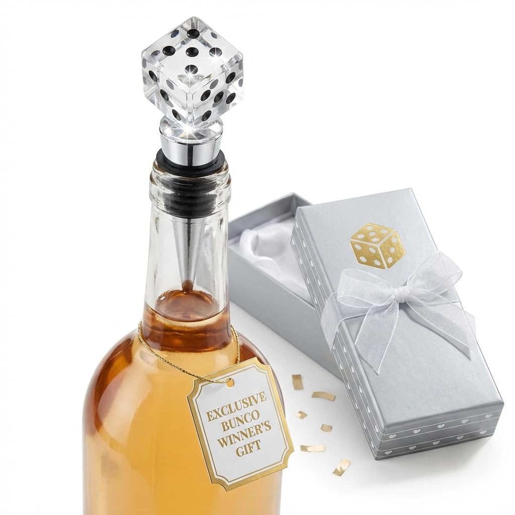 Crystal Dice Wine Stopper - Perfect Bunco Party Gift, Prize or Bunco Party Favors for the Entire Group.