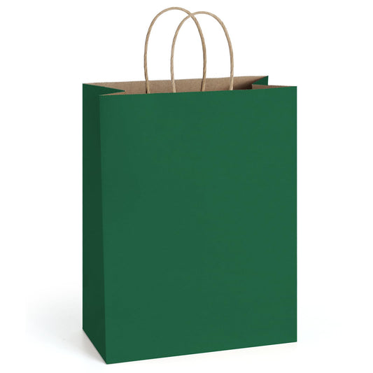 BagDream Forest Green Paper Bags with Handles Bulk 10x5x13 Inch 50Pcs Large Kraft Paper Gift Bags for Christmas, Thanksgiving, Outings, Craft, Retail, Grocery, Shopping, Recyclable