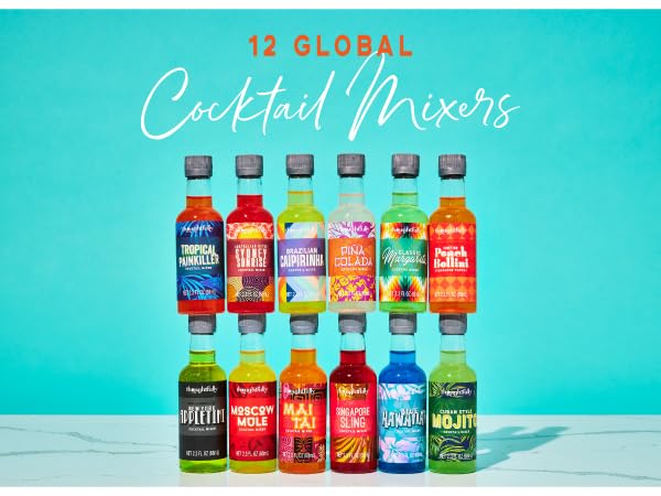 Thoughtfully Cocktails, Global Cocktail Mixer Set, Vegan and Vegetarian, Flavors Margarita, Moscow Mule and More, Set of 12 (Contains NO Alcohol)