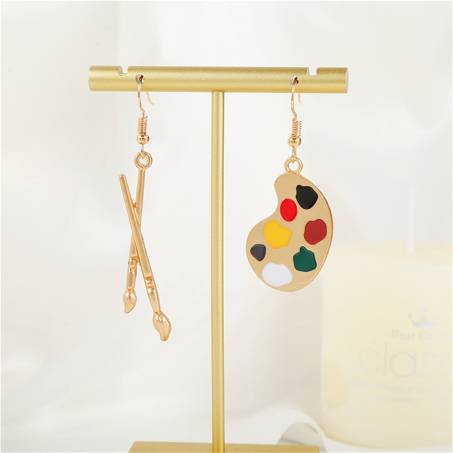 coadipress Artist Paint Palette and Paint Brush Earrings for Women Unique Colorful Enamel Painter Artist Dangle Drop Art Paint Pallet Pendant Earrings Jewelry Gifts