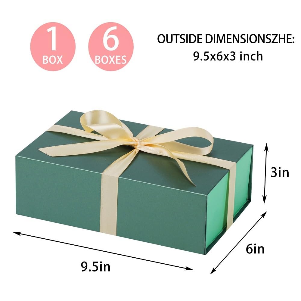 UoeRing 1 Pcs Green Gift Box 9.5x6x3 inch Small Luxury Gift Box for Presents with Magnetic Lid Collapsible,Birthday,Christmas,Contains Card, Ribbon, Tissue Paper,Shredded Paper Fille