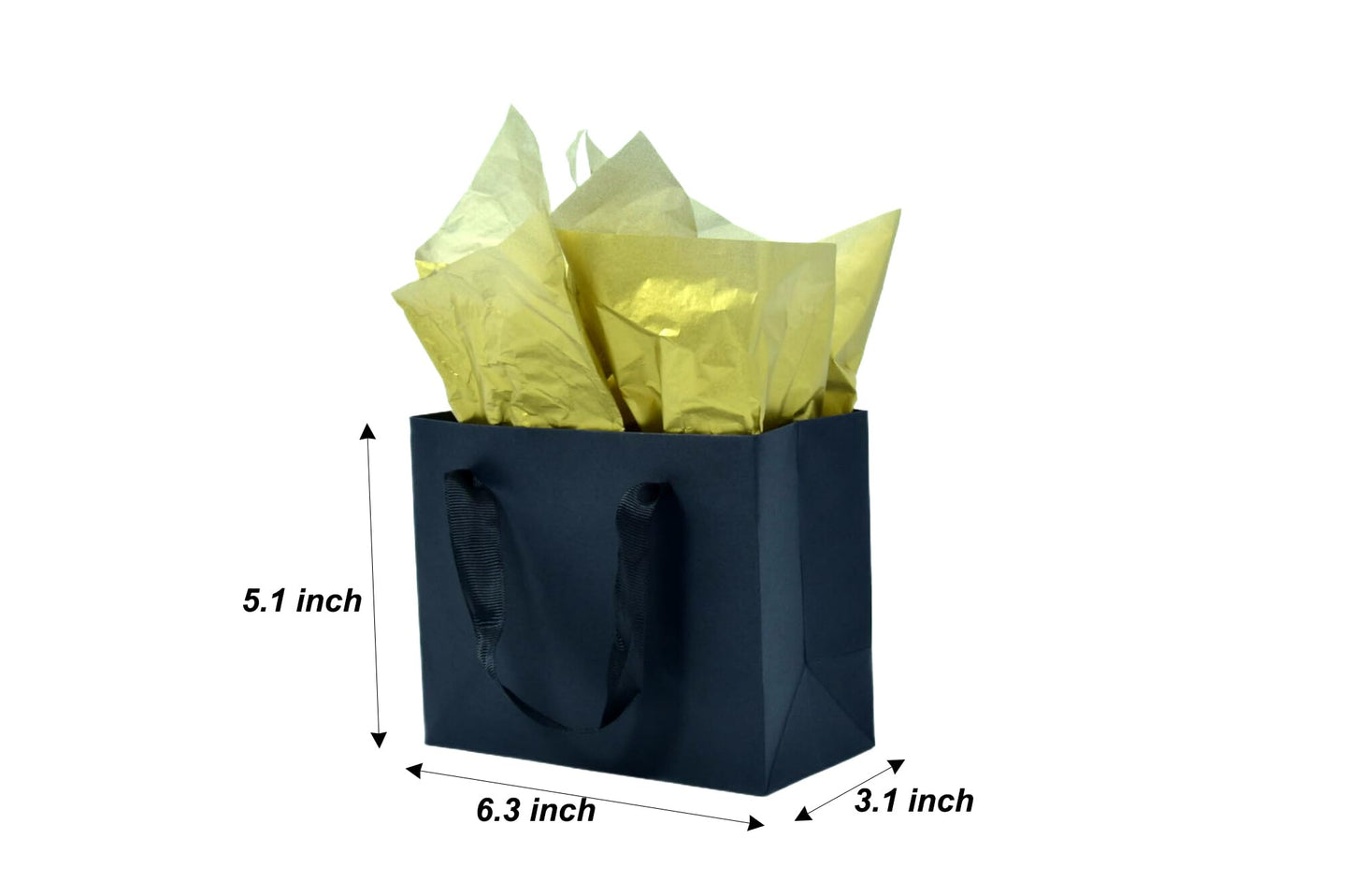 JUNESHE 4 Pack Small Black Gift Bags with Tissue Paper,6.3 inch Mini Tiny Little Paper Bag for Birthday Party Favors Baby Bridal Shower Shopping Presents Wedding