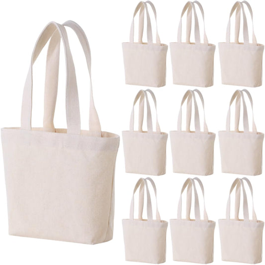 10×8×3 Inch - Small Canvas Tote Bags for Kids Mini Gift Bulk for Painting DIY Arts & Crafts Thick Fabric Bland Bags