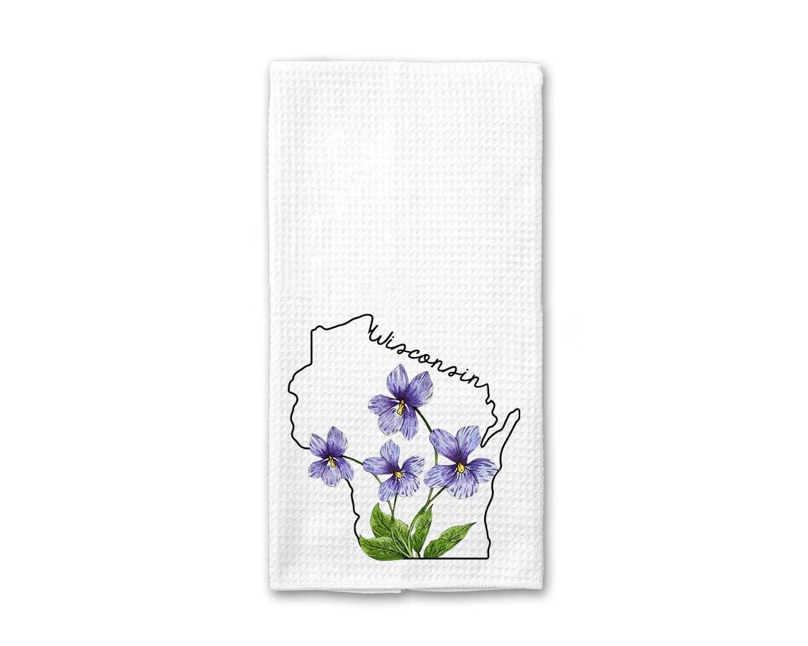 Wisconsin Kitchen Towel - Wisconsin Dish Towel - States Kitchen Towels - U.S. State Souvenir - Moving To Wisconsin Housewarming Gift - Wisconsin Flower Lover Gift - Wisconsin State Towel