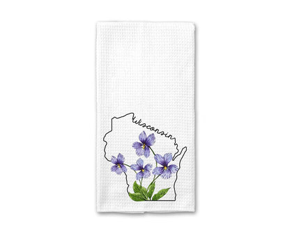 Wisconsin Kitchen Towel - Wisconsin Dish Towel - States Kitchen Towels - U.S. State Souvenir - Moving To Wisconsin Housewarming Gift - Wisconsin Flower Lover Gift - Wisconsin State Towel