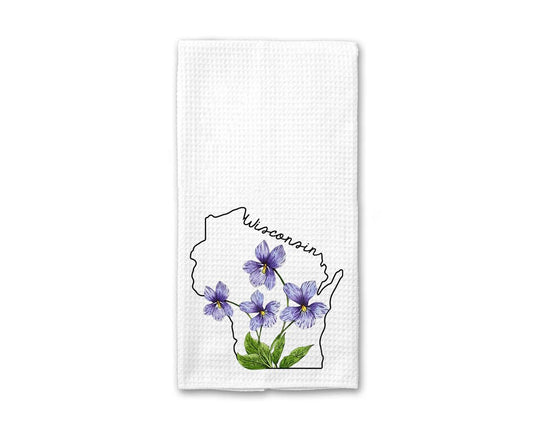Wisconsin Kitchen Towel - Wisconsin Dish Towel - States Kitchen Towels - U.S. State Souvenir - Moving To Wisconsin Housewarming Gift - Wisconsin Flower Lover Gift - Wisconsin State Towel