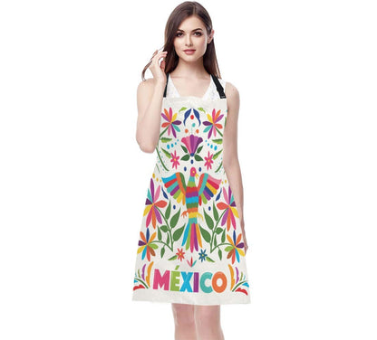 EKOBLA Birds Aprons Colorful Mexico Traditional Texture Vibrant Floral Pattern Leaves Waterproof Resistant Chef Cooking Kitchen BBQ Adjustable Aprons for Women Men 27x31 Inch