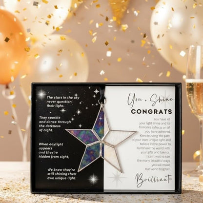 Handmade Iridescent Stained Glass Star with Heartfelt Congratulation Message (Congrats) - Graduation Gift/New Job Congrats/New Chapter Gift/Best Wishes for New Beginnings (Congrats)