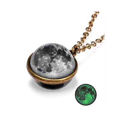 Yocoyee Galaxy Planet Pendant Necklace Glow in Dark Double Side Glass Crystal Ball Moon Earth Astronomy Universe Necklace Luminios Gemstone Necklace for Women Men Friends Gift
