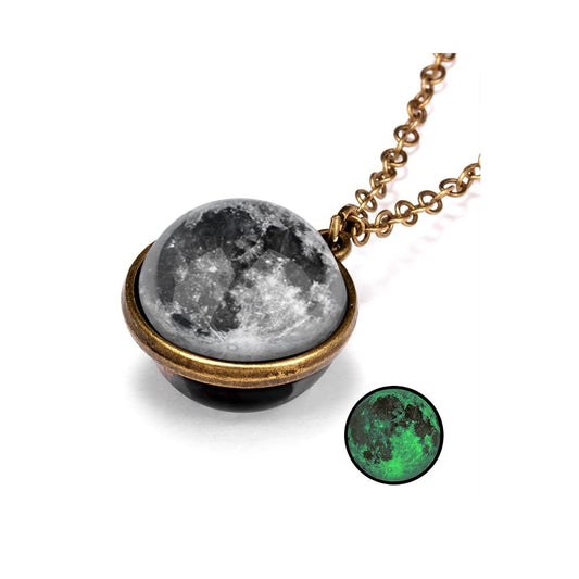 Yocoyee Galaxy Planet Pendant Necklace Glow in Dark Double Side Glass Crystal Ball Moon Earth Astronomy Universe Necklace Luminios Gemstone Necklace for Women Men Friends Gift