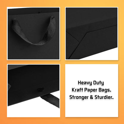 BagDream Black Gift Bags 25 Pack 10.6x3.1x8.3 Heavy Duty Kraft Paper Bags with Handles for Boutique, Wedding Party Favor Bags, Grocery Retail Merchandise Bags Medium Gift Paper Sacks