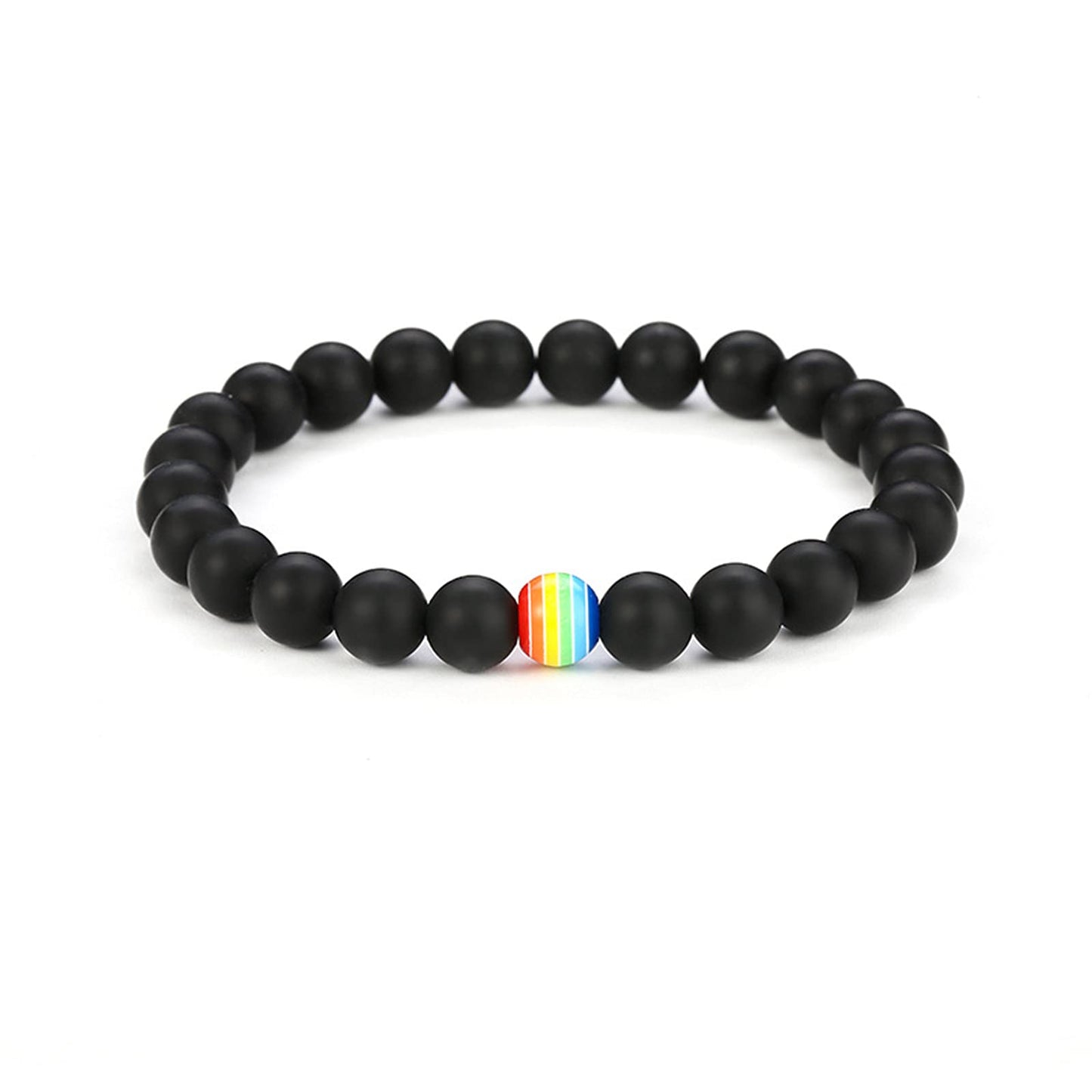 LGBT Natural Stone Bead Stretchy String Lesbian Gay Pride Bracelet Handmade Adjustable Rainbow Gemstone Seed for Men Women Friend LGBTQ Friendship Jewelry Birthday Gift