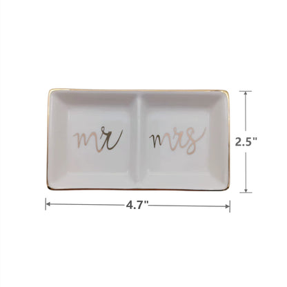 Mr and Mrs Ring Dish Jewelry Dish Ceramic Jewelry Holder Ring Holder for Wedding Engagement Valentine's Day Gift