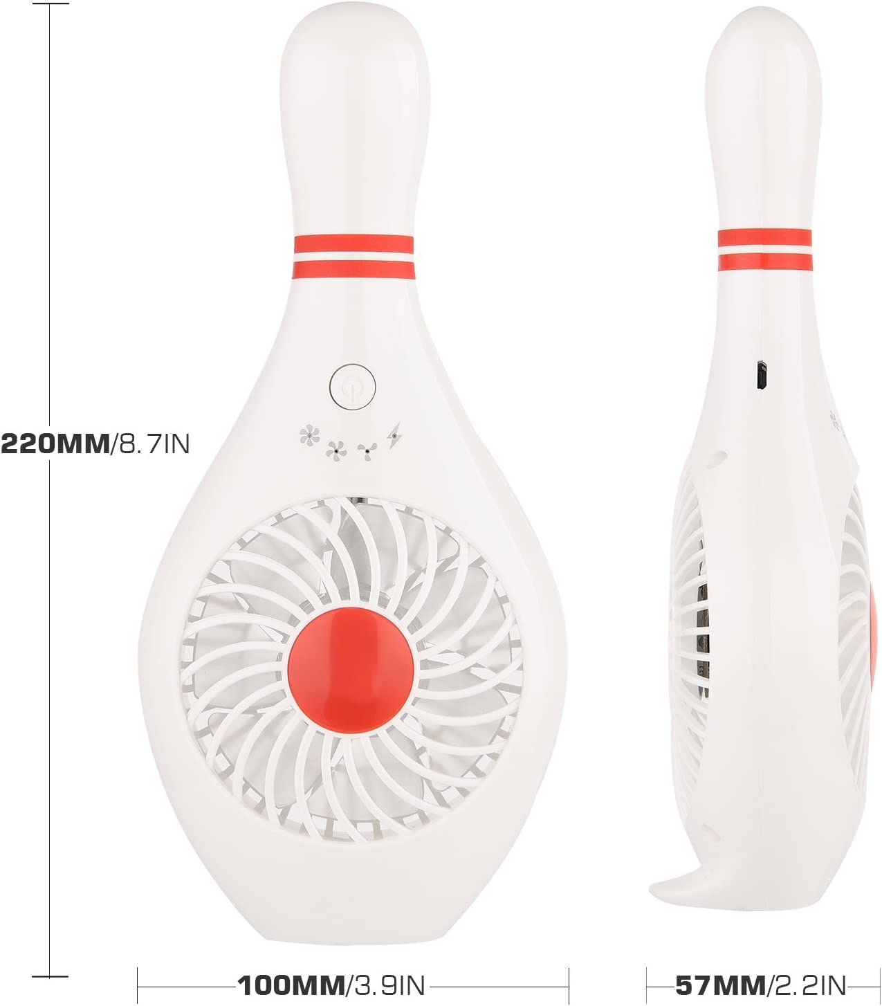 Handheld Portable Fan Bowling Pin Shaped Mini Small Personal USB Rechargeable Fan with 3 Speed Settings for Home Office Sports Travel Bodybuilding Makeup Skincare Festival Holiday Gift