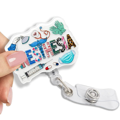 Anesthesia Retractable Glitter Badge Reel with Clip, Funny Badge Holder for Anesthesia Tech Surgical Tech First Responder, Thank You Birthday Anesthesiology Gifts for Nurse Anesthetist