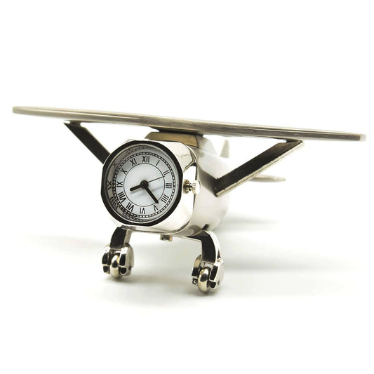 ZAHEPA Airplane Small Desk Clock, Mini Airplane Clock with Rotating Wheels & Roman Numerals, Analog Table Clock Paperweight, Vintage Aviation Desk Decor, Pilot Gifts for Men, for Office & Home Décor
