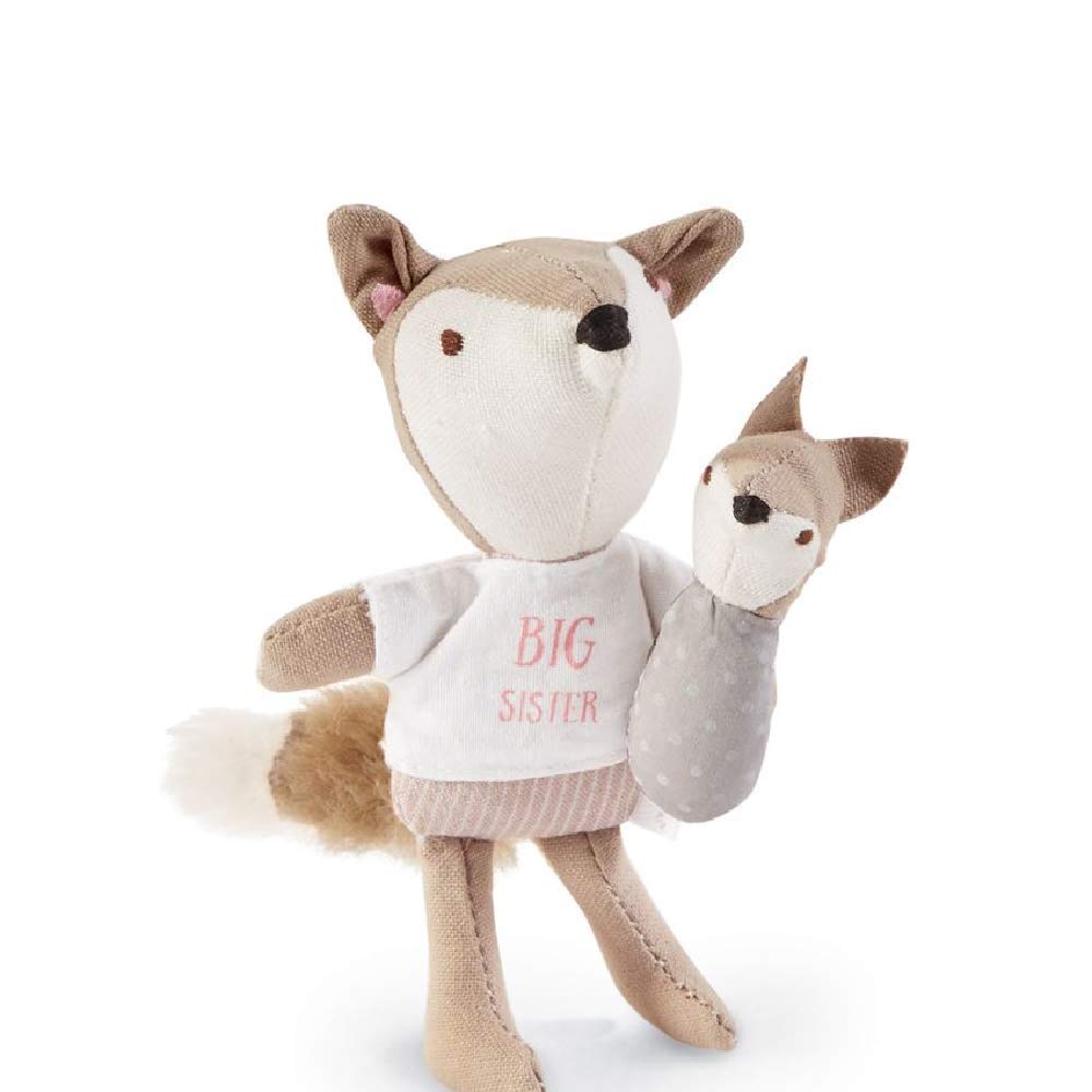 Mud Pie Mini"I'm A Big Sister" Fox Set, Pink, 4.5" x 3"x 1.5" , 2 Piece Set