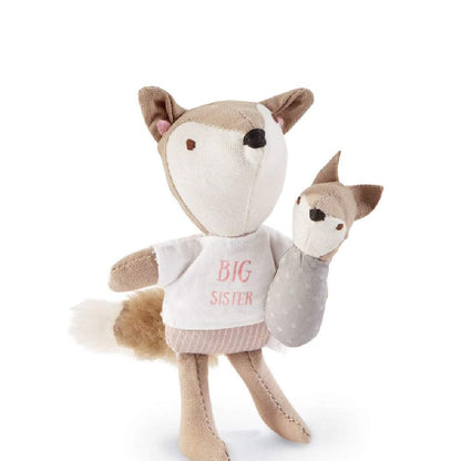 Mud Pie Mini"I'm A Big Sister" Fox Set, Pink, 4.5" x 3"x 1.5" , 2 Piece Set