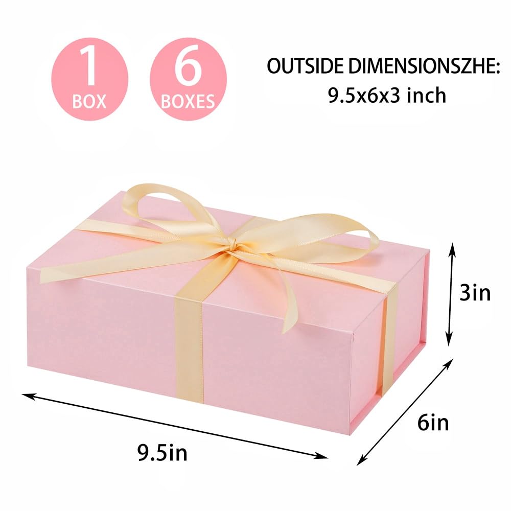 UoeRing 1 Pcs Pink Gift Box 9.5x6x3 inch Small Luxury Gift Box for Presents with Magnetic Lid Collapsible,Birthday,Christmas,Contains Card, Ribbon, Tissue Paper,Shredded Paper Fille