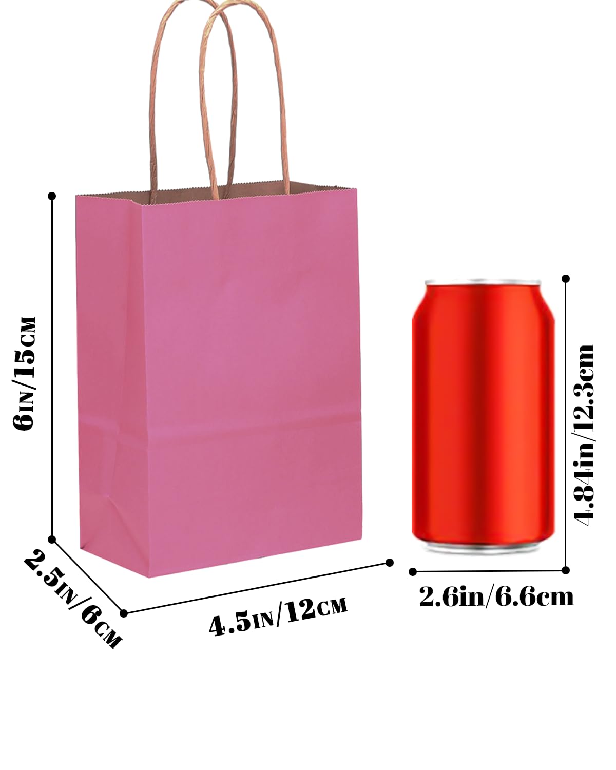 qiqee 100Pcs Mini Size Paper Gift Bags with Handles - 4.5"×2.5"×6" Kraft Small Party Bags - 16 Solid Colors