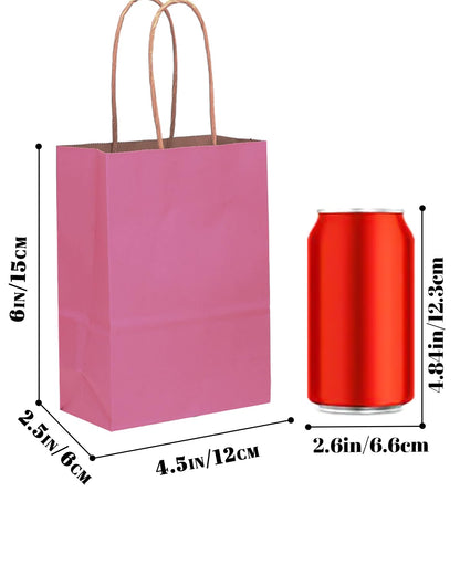 qiqee 100Pcs Mini Size Paper Gift Bags with Handles - 4.5"×2.5"×6" Kraft Small Party Bags - 16 Solid Colors