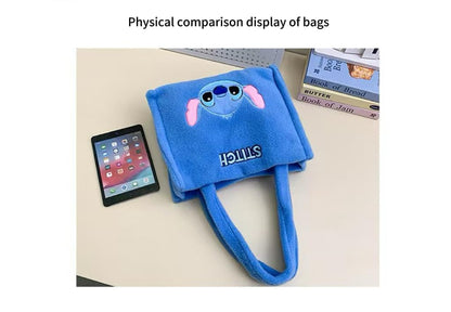 Stitch Plush Tote Bag, for Women Teens Cute Travel Accessories With Zipped Make Up Bag Cosmetics Storage Gifts for Her，Blue, With Shoulder Straps