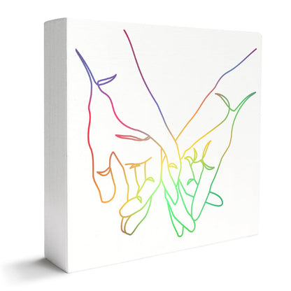 Banlai LGBT Equality Decor Wooden Box Sign, Rainbow Pride Lesbian Gay Queer Room Decor, LGBTQ Home Office Desk Decoration, Holding Hands, LGBT Pride Month Equality Gifts for Men Women