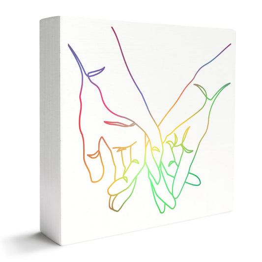 Banlai LGBT Equality Decor Wooden Box Sign, Rainbow Pride Lesbian Gay Queer Room Decor, LGBTQ Home Office Desk Decoration, Holding Hands, LGBT Pride Month Equality Gifts for Men Women