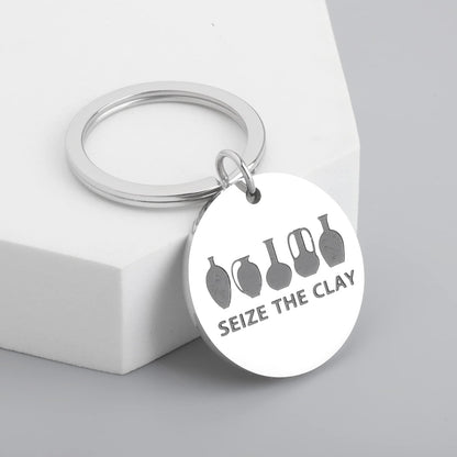 OKEYCH Ceramic Artist Gift Seize The Clay Keychain Pottery Lover Jewelry Pot Making Lover Gift Pottery Artist Gift